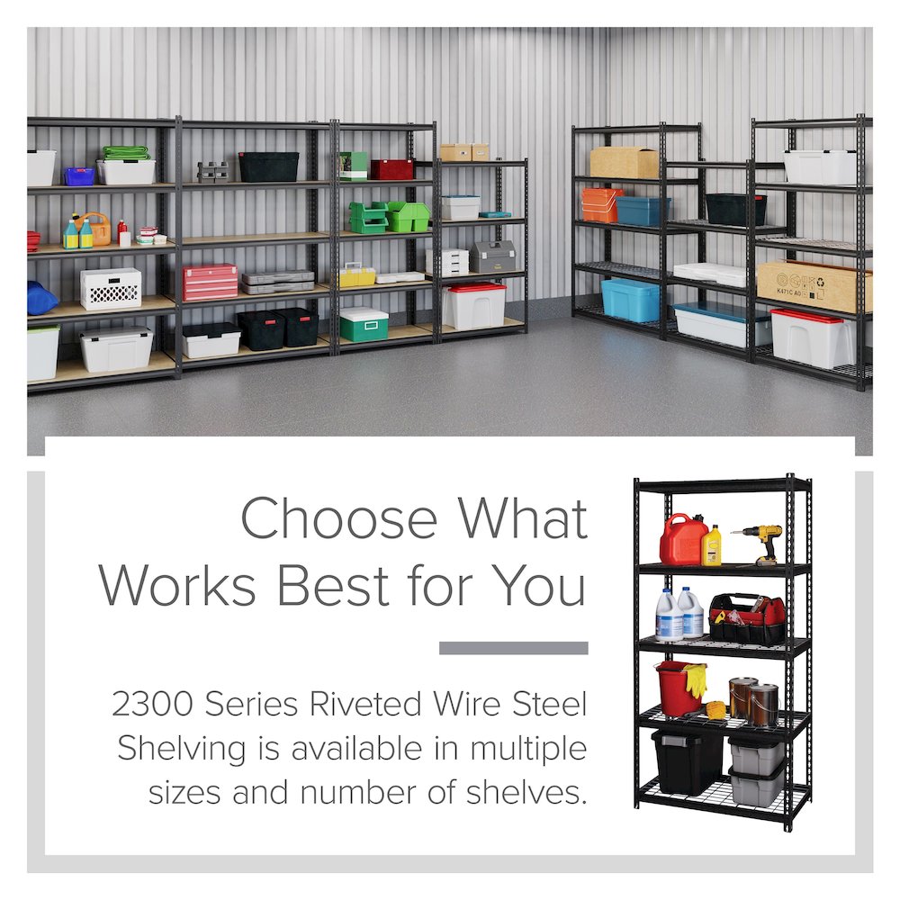 Iron Horse 2300 Riveted Wire Deck Shelving 5-Shelf, 18Dx36Wx72H, Black. Picture 8