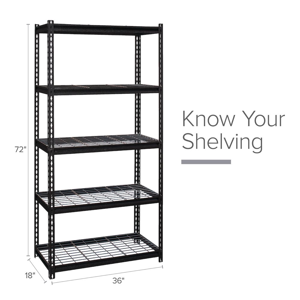 Iron Horse 2300 Riveted Wire Deck Shelving 5-Shelf, 18Dx36Wx72H, Black. Picture 10
