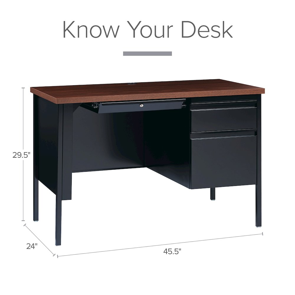 Hirsh Right Hand File Office Desk 24Dx45W, Black/Walnut. Picture 1