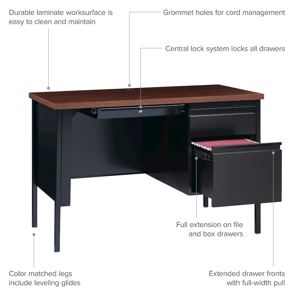 Hirsh Right Hand File Office Desk 24Dx45W, Black/Walnut. Picture 3