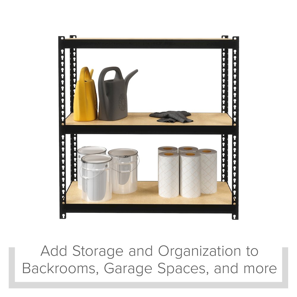 Space Solutions 1000 Riveted Steel Shelving 3-Shelf Unit, 12D x 30W x 30H, Black. Picture 3