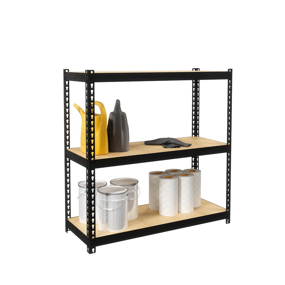 Space Solutions 1000 Riveted Steel Shelving 3-Shelf Unit, 12D x 30W x 30H, Black. Picture 1
