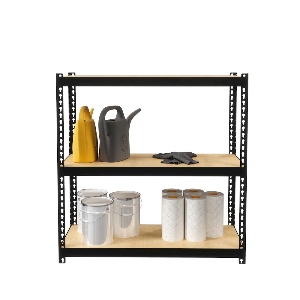 Space Solutions 1000 Riveted Steel Shelving 3-Shelf Unit, 12D x 30W x 30H, Black. Picture 5