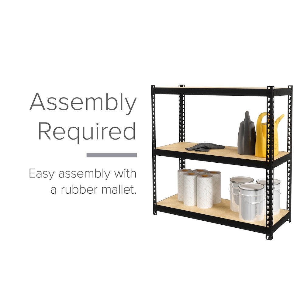 Space Solutions 1000 Riveted Steel Shelving 3-Shelf Unit, 12D x 30W x 30H, Black. Picture 4