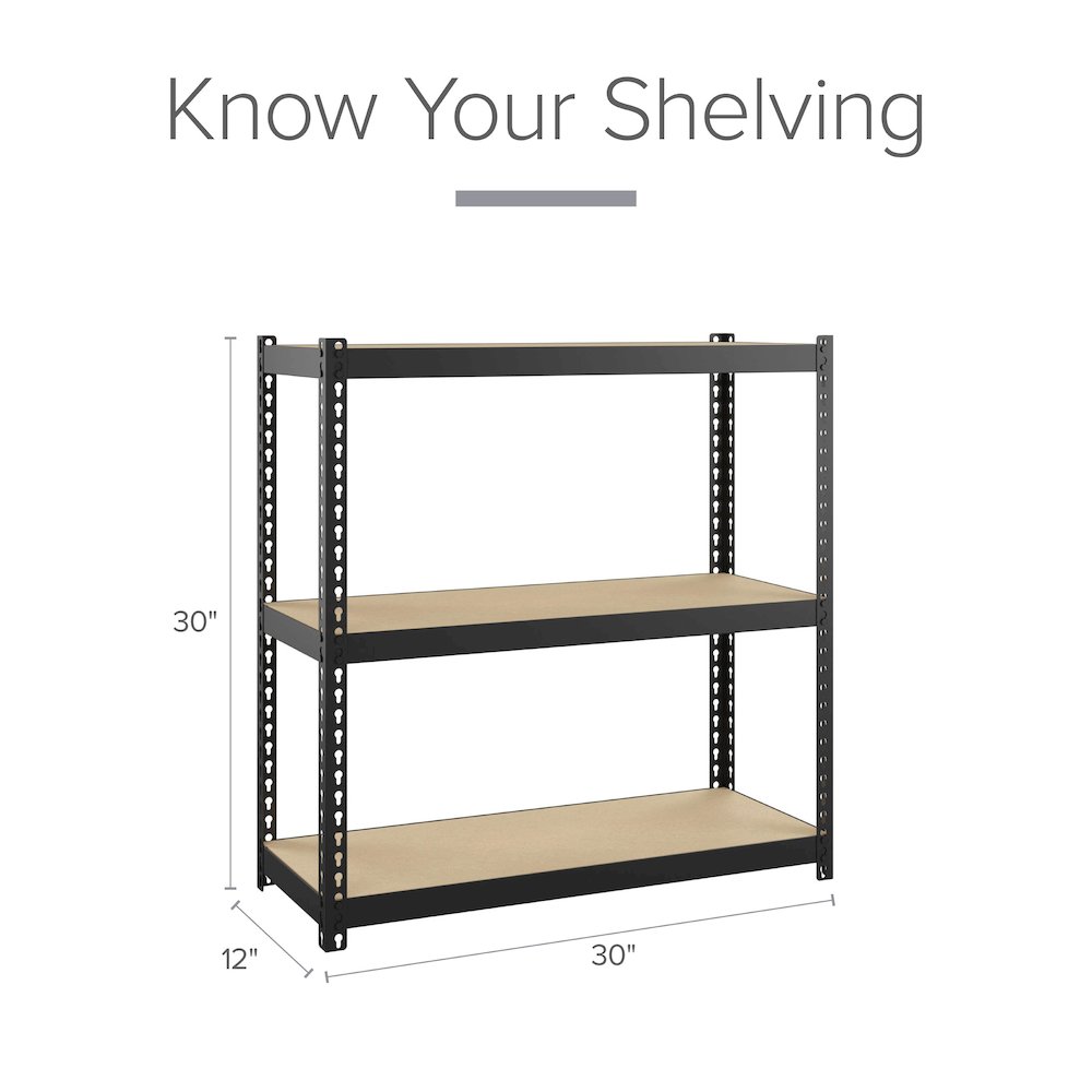 Space Solutions 1000 Riveted Steel Shelving 3-Shelf Unit, 12D x 30W x 30H, Black. Picture 7