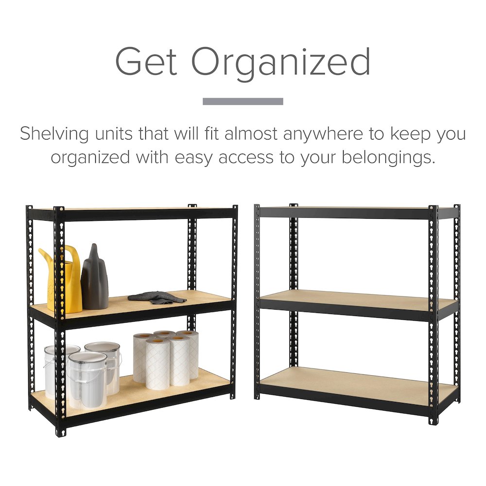 Space Solutions 1000 Riveted Steel Shelving 3-Shelf Unit, 12D x 30W x 30H, Black. Picture 8