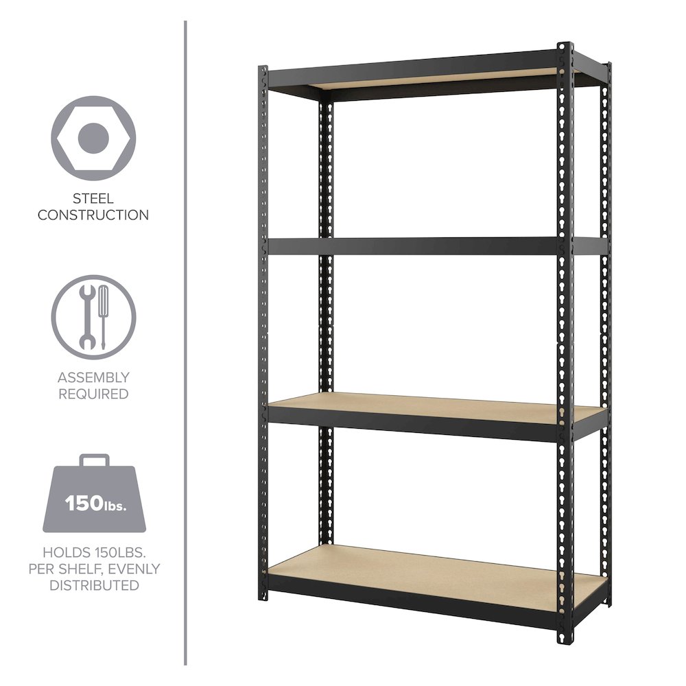 Space Solutions 1000 Riveted Steel Shelving 4-Shelf Unit, 12D x 30W x 48H, Black. Picture 1