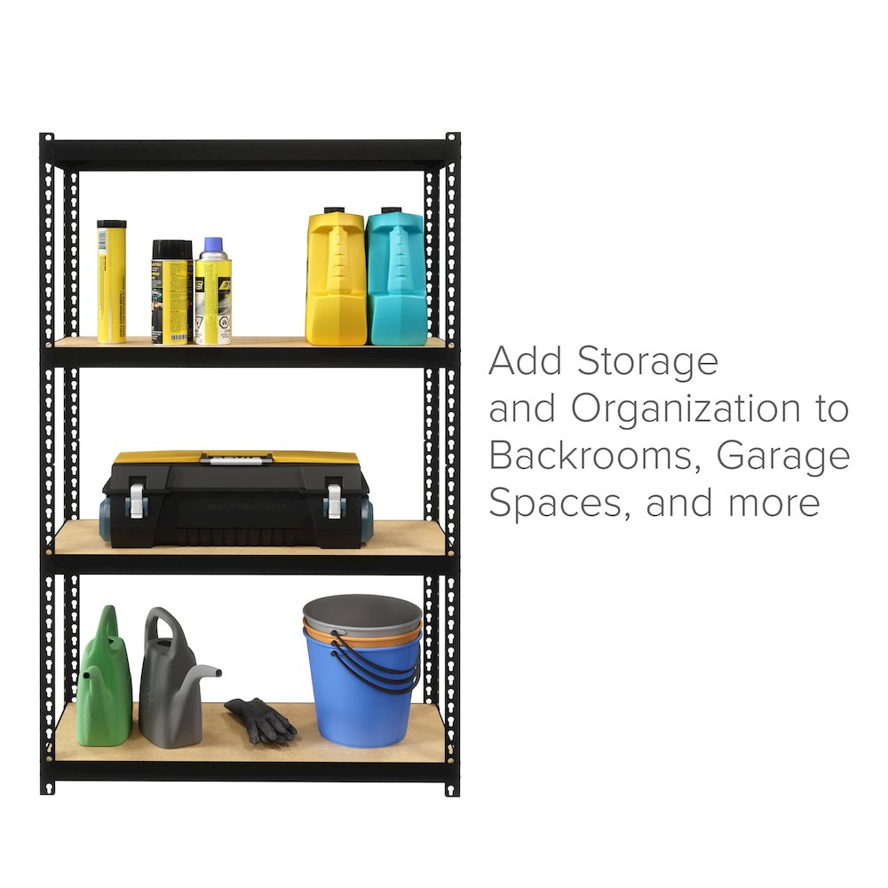 Space Solutions 1000 Riveted Steel Shelving 4-Shelf Unit, 12D x 30W x 48H, Black. Picture 2