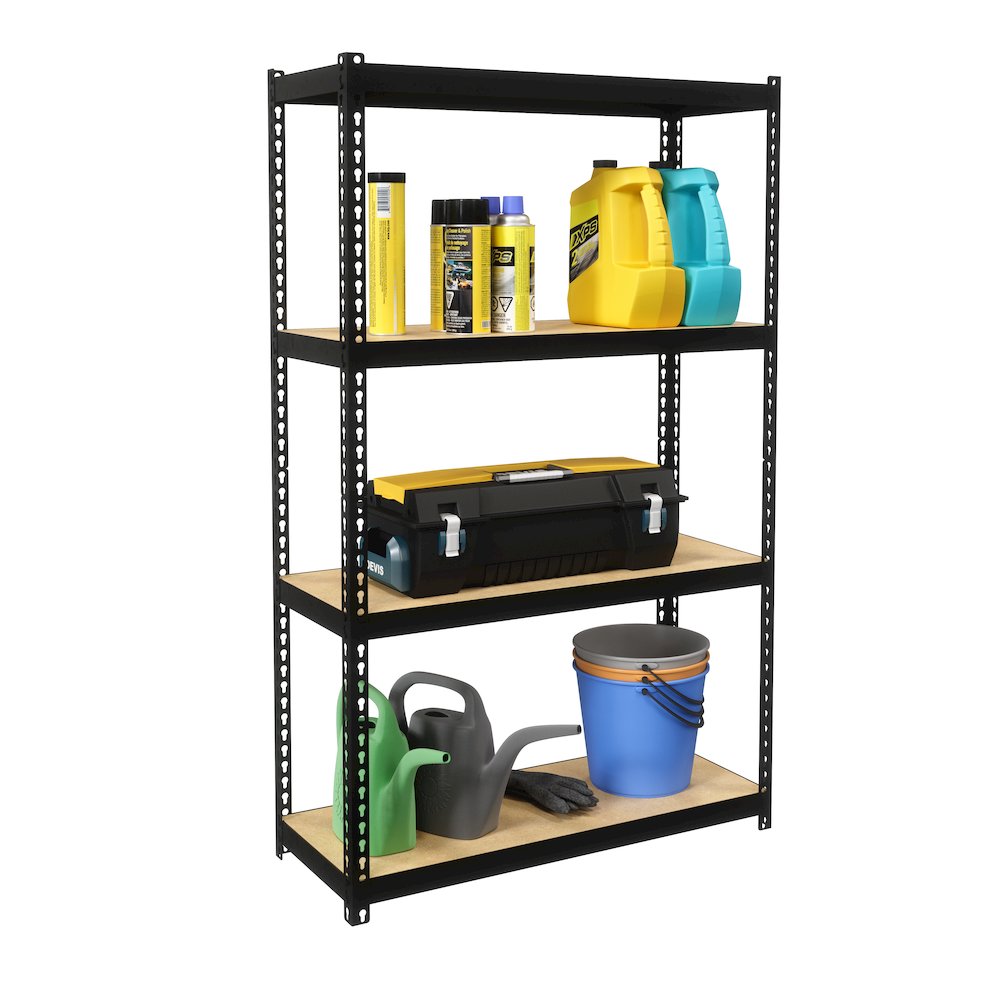 Space Solutions 1000 Riveted Steel Shelving 4-Shelf Unit, 12D x 30W x 48H, Black. Picture 3