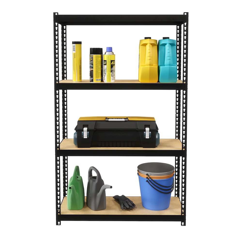 Space Solutions 1000 Riveted Steel Shelving 4-Shelf Unit, 12D x 30W x 48H, Black. Picture 4