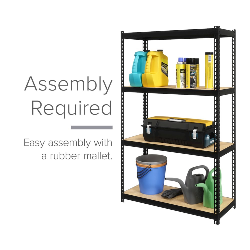 Space Solutions 1000 Riveted Steel Shelving 4-Shelf Unit, 12D x 30W x 48H, Black. Picture 6