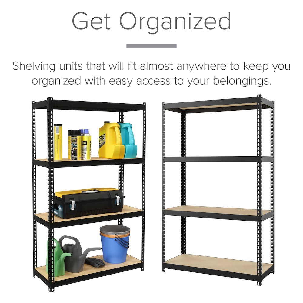 Space Solutions 1000 Riveted Steel Shelving 4-Shelf Unit, 12D x 30W x 48H, Black. Picture 8