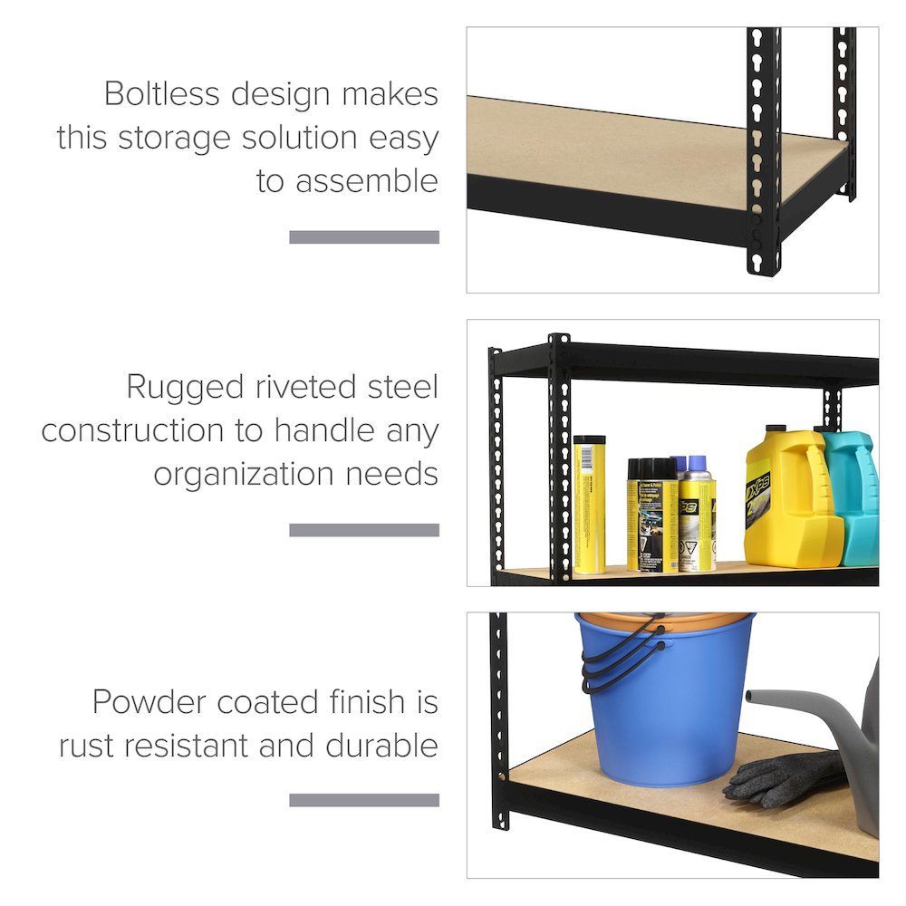 Space Solutions 1000 Riveted Steel Shelving 4-Shelf Unit, 12D x 30W x 48H, Black. Picture 10