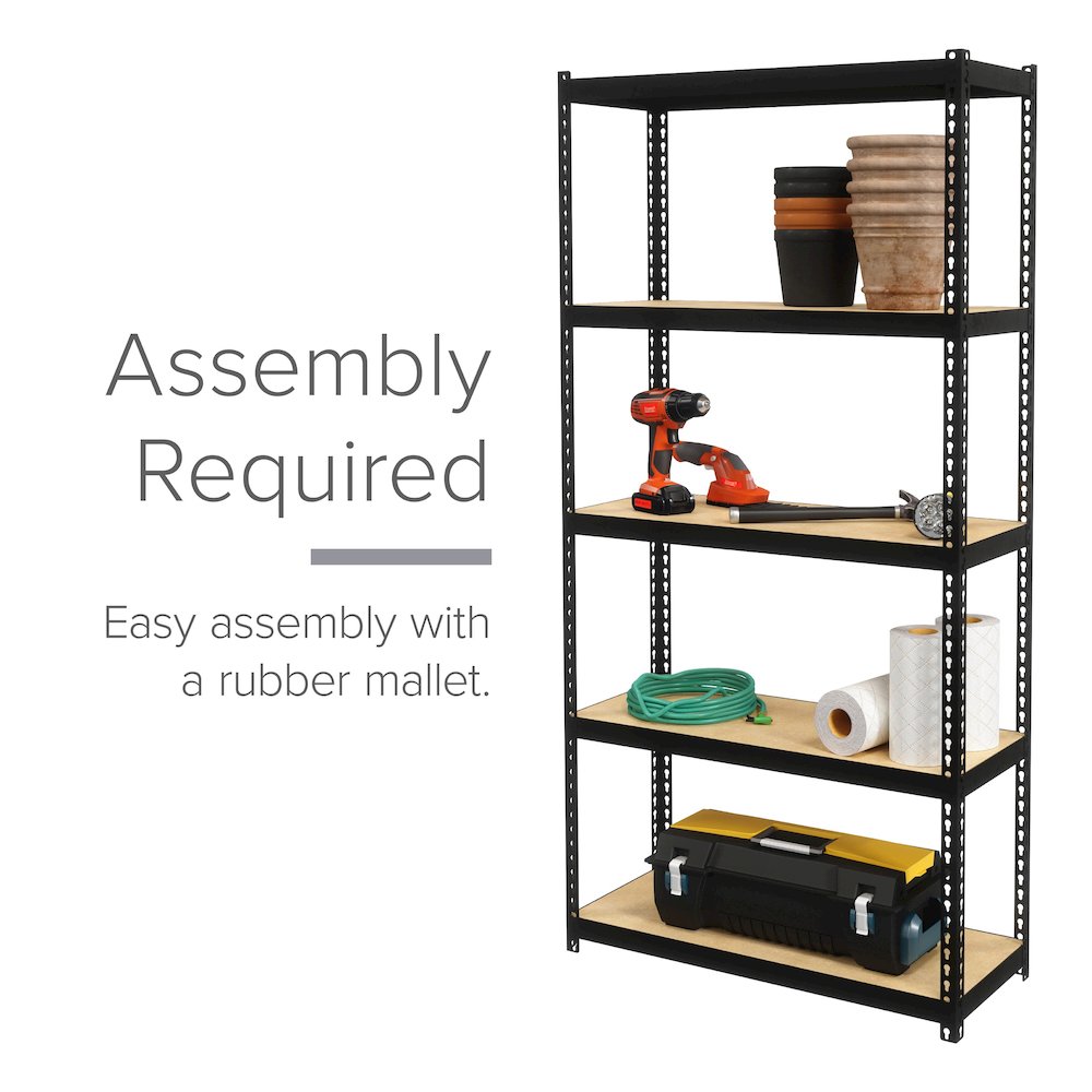 Space Solutions 1000 Riveted Steel Shelving 5-Shelf Unit, 12D x 30W x 60H, Black. Picture 6