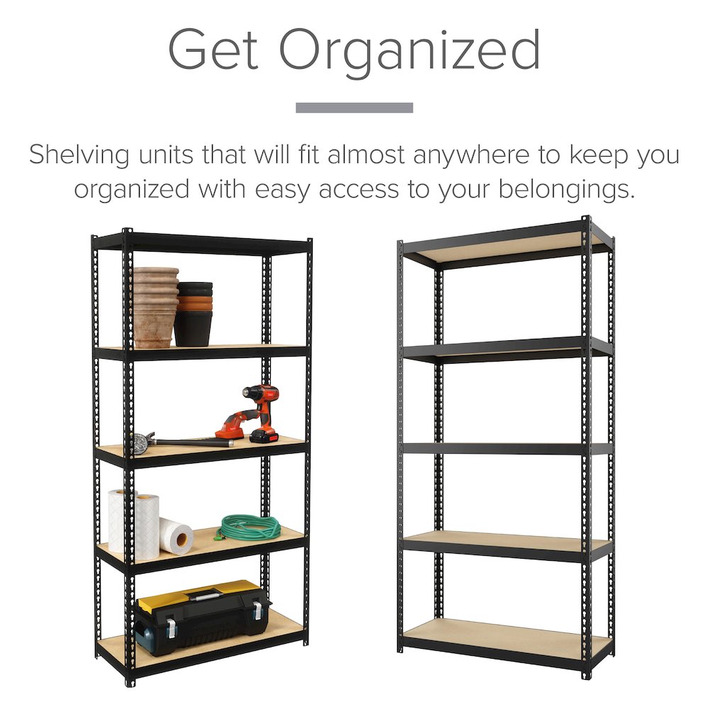 Space Solutions 1000 Riveted Steel Shelving 5-Shelf Unit, 12D x 30W x 60H, Black. Picture 9