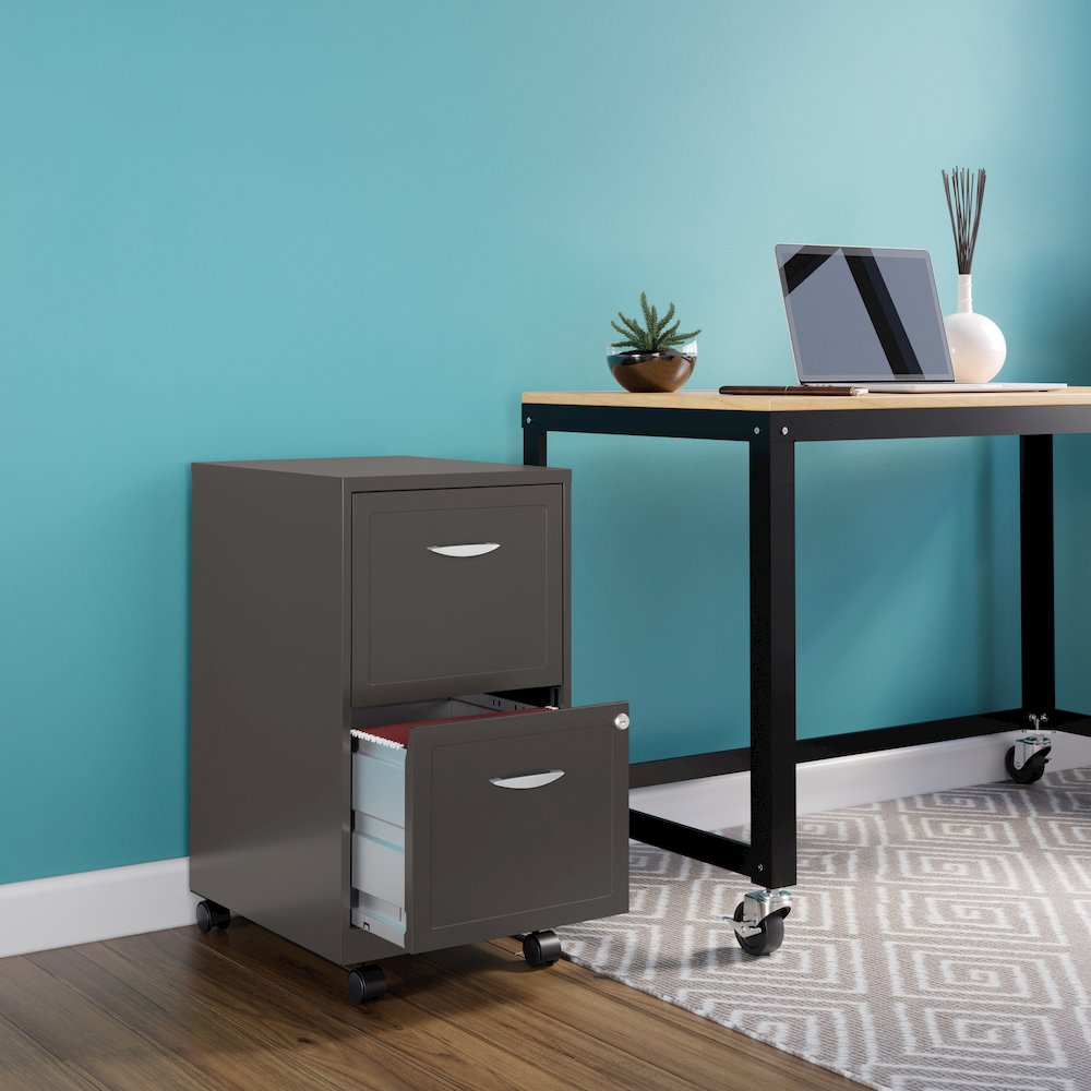 Space Solutions 18" Deep 2 Drawer Vertical File Cabinet, Metallic Charcoal. Picture 6