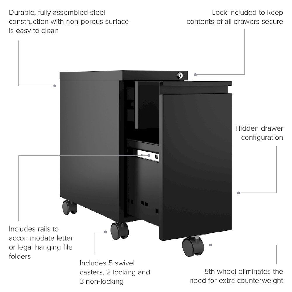 Hirsh 20" Deep Mobile Zip File Cabinet 2 Drawer, Black. Picture 7