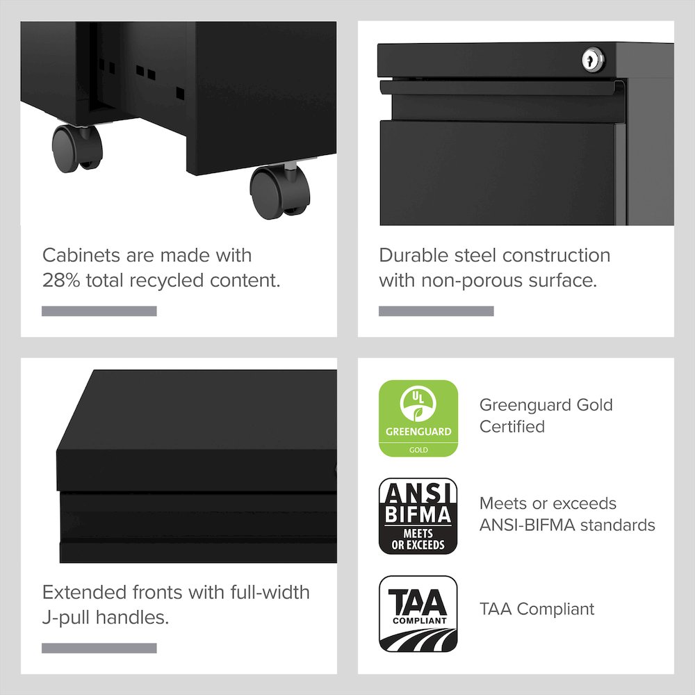 Hirsh 20" Deep Mobile Zip File Cabinet 2 Drawer, Black. Picture 10