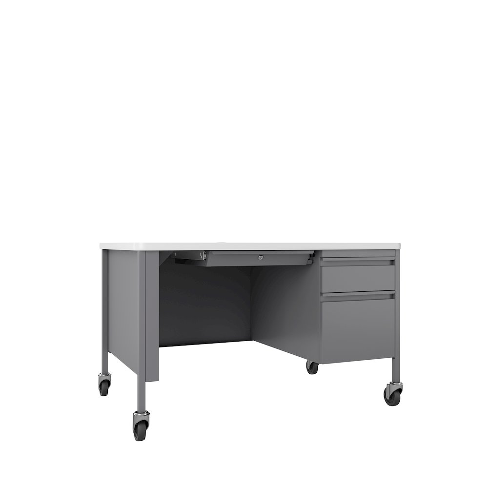 Hirsh 30D x 48W Mobile Right Hand  Deskfor Schools, Platinum/White. Picture 1