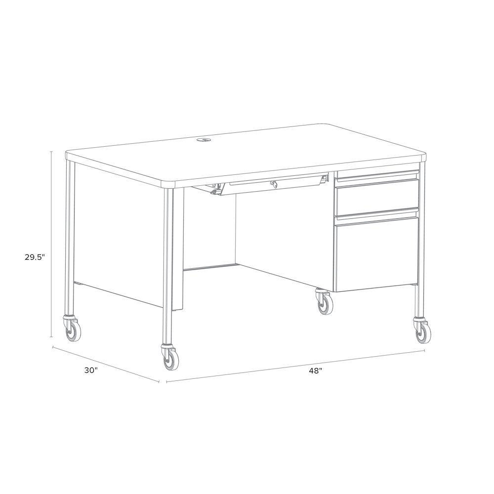 Hirsh 30D x 48W Mobile Right Hand  Deskfor Schools, Platinum/White. Picture 2