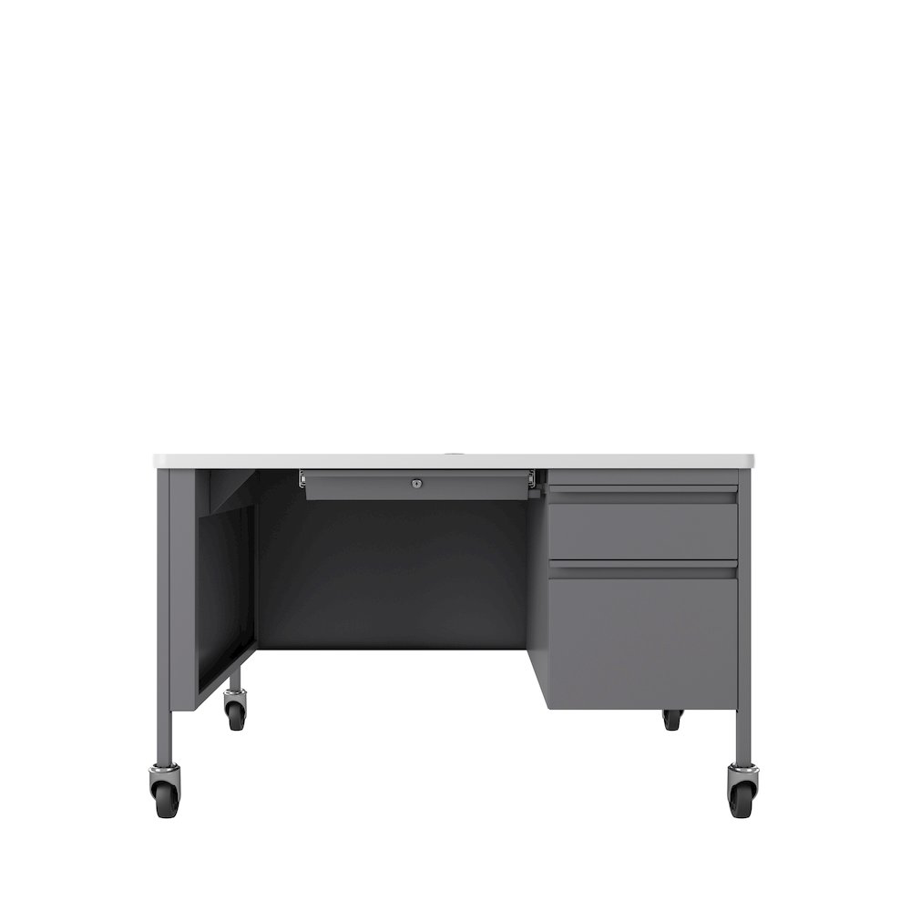 Hirsh 30D x 48W Mobile Right Hand  Deskfor Schools, Platinum/White. Picture 3