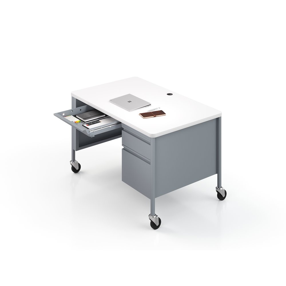 Hirsh 30D x 48W Mobile Right Hand  Deskfor Schools, Platinum/White. Picture 5
