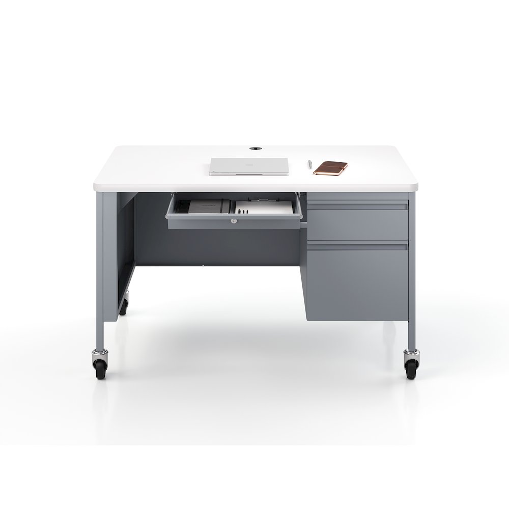 Hirsh 30D x 48W Mobile Right Hand  Deskfor Schools, Platinum/White. Picture 6