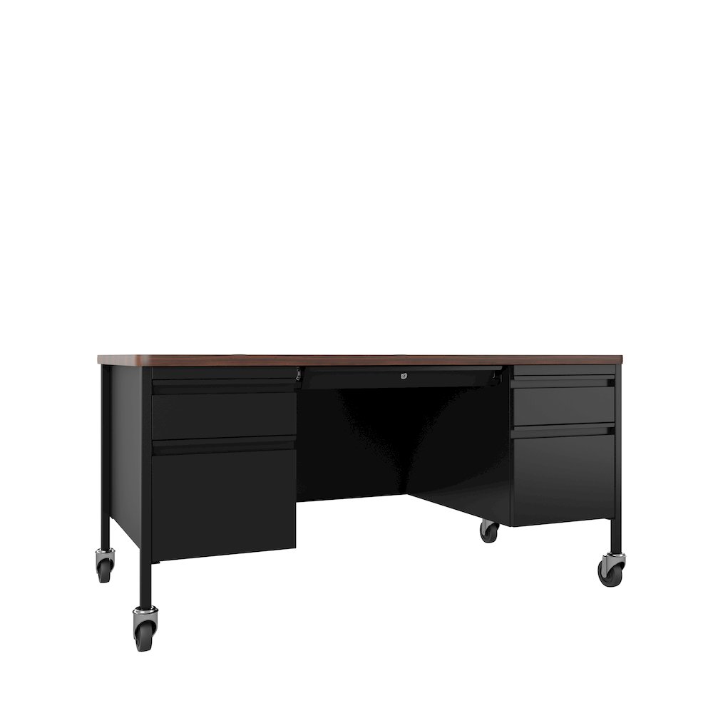 Hirsh 30x60 Mobile Double Pedestal File Deskfor Schools, Black/Walnut. Picture 1