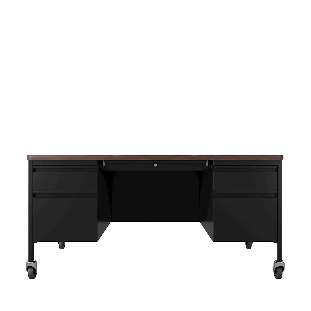 Hirsh 30x60 Mobile Double Pedestal File Deskfor Schools, Black/Walnut. Picture 3