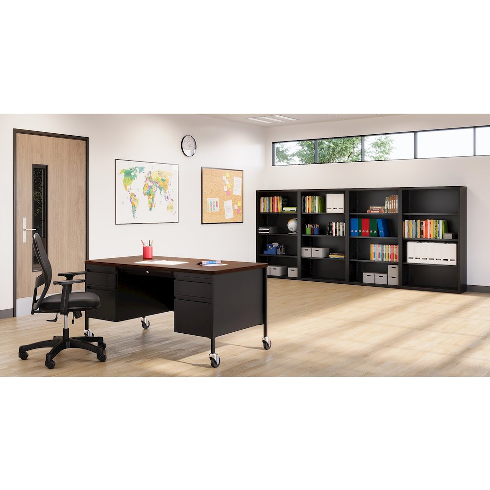 Hirsh 30x60 Mobile Double Pedestal File Deskfor Schools, Black/Walnut. Picture 5