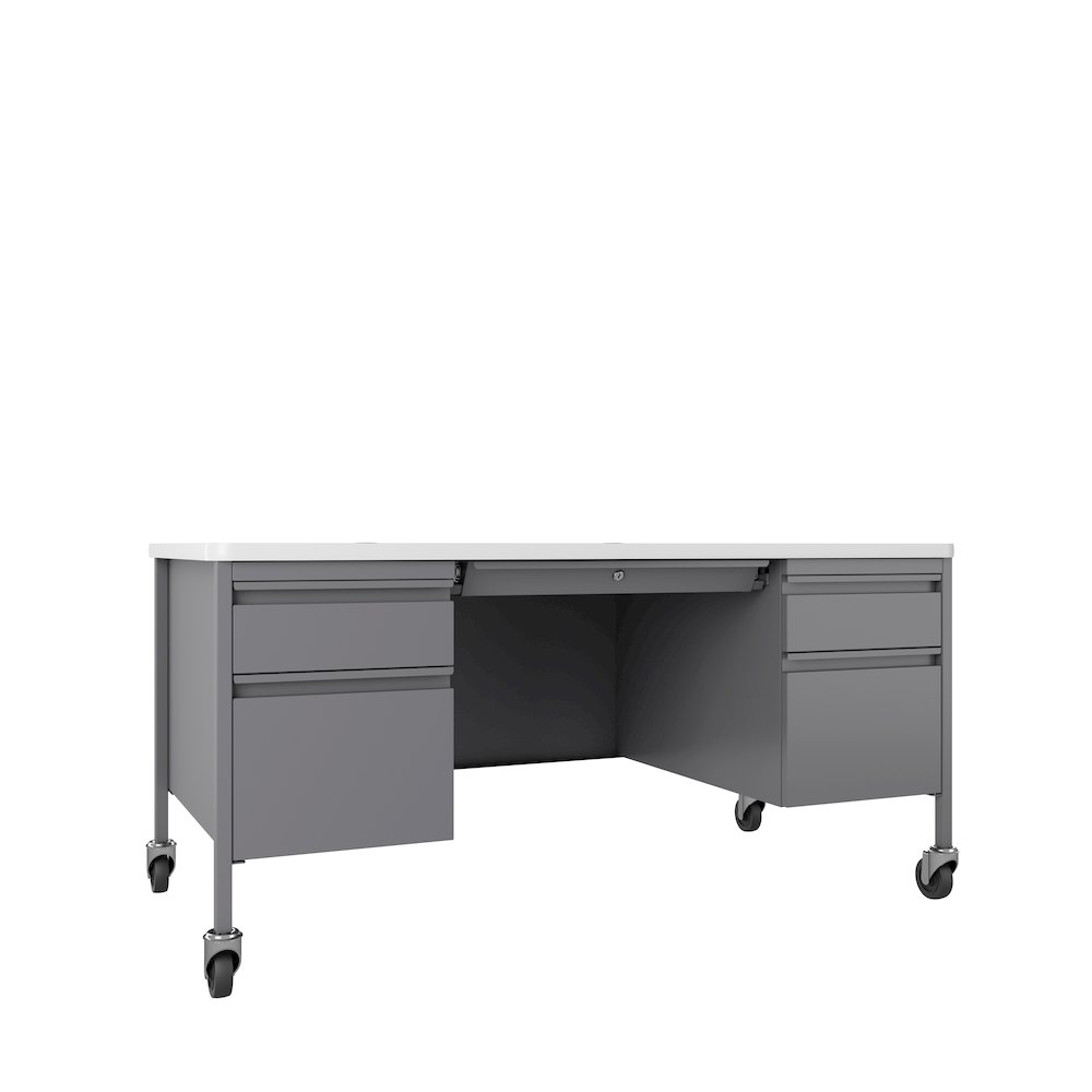 Hirsh 30x60 Mobile Double Pedestal File Deskfor Schools, Platinum/White. Picture 1