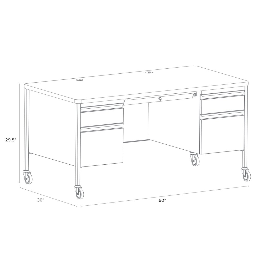 Hirsh 30x60 Mobile Double Pedestal File Deskfor Schools, Platinum/White. Picture 2