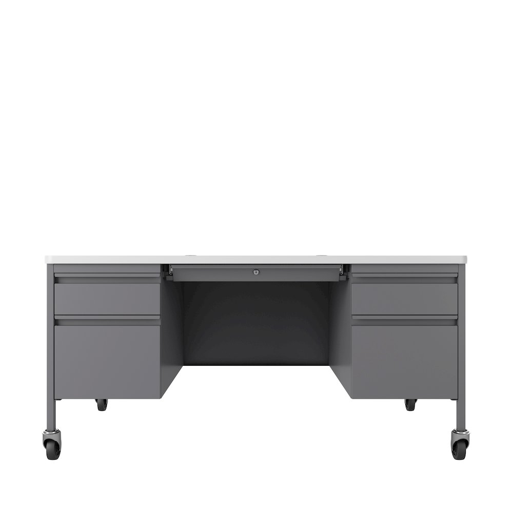 Hirsh 30x60 Mobile Double Pedestal File Deskfor Schools, Platinum/White. Picture 3