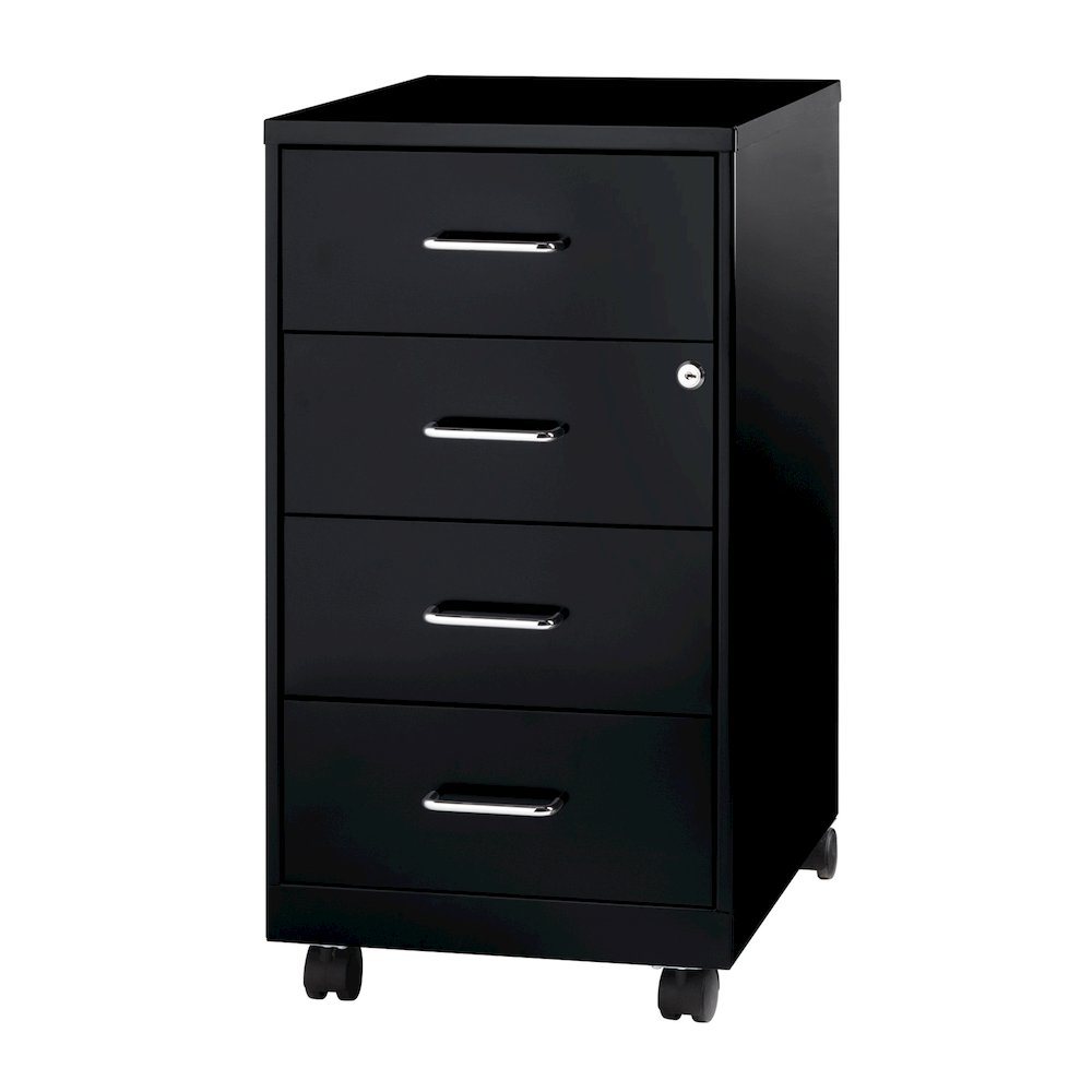 Space Solutions 18" Deep 4 Drawer Metal Mobile Organizer, Locking, Black. Picture 1