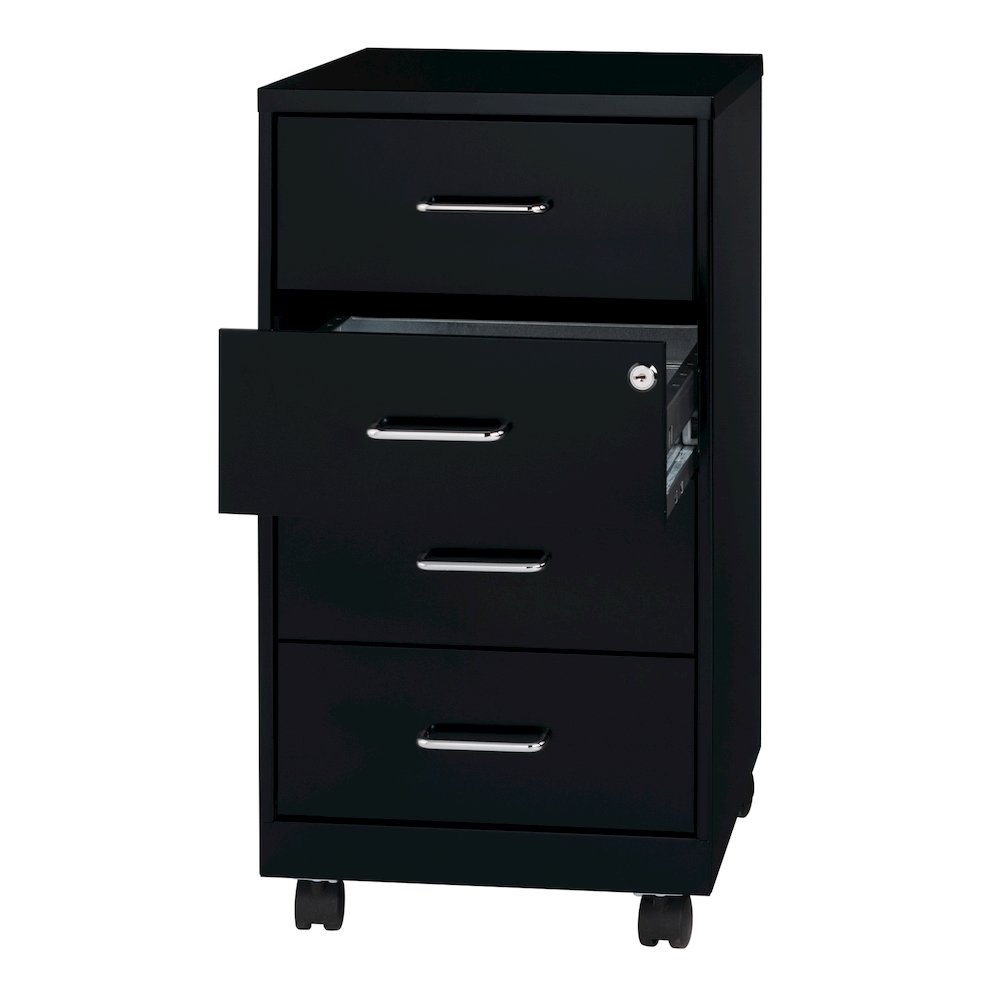 Space Solutions 18" Deep 4 Drawer Metal Mobile Organizer, Locking, Black. Picture 2
