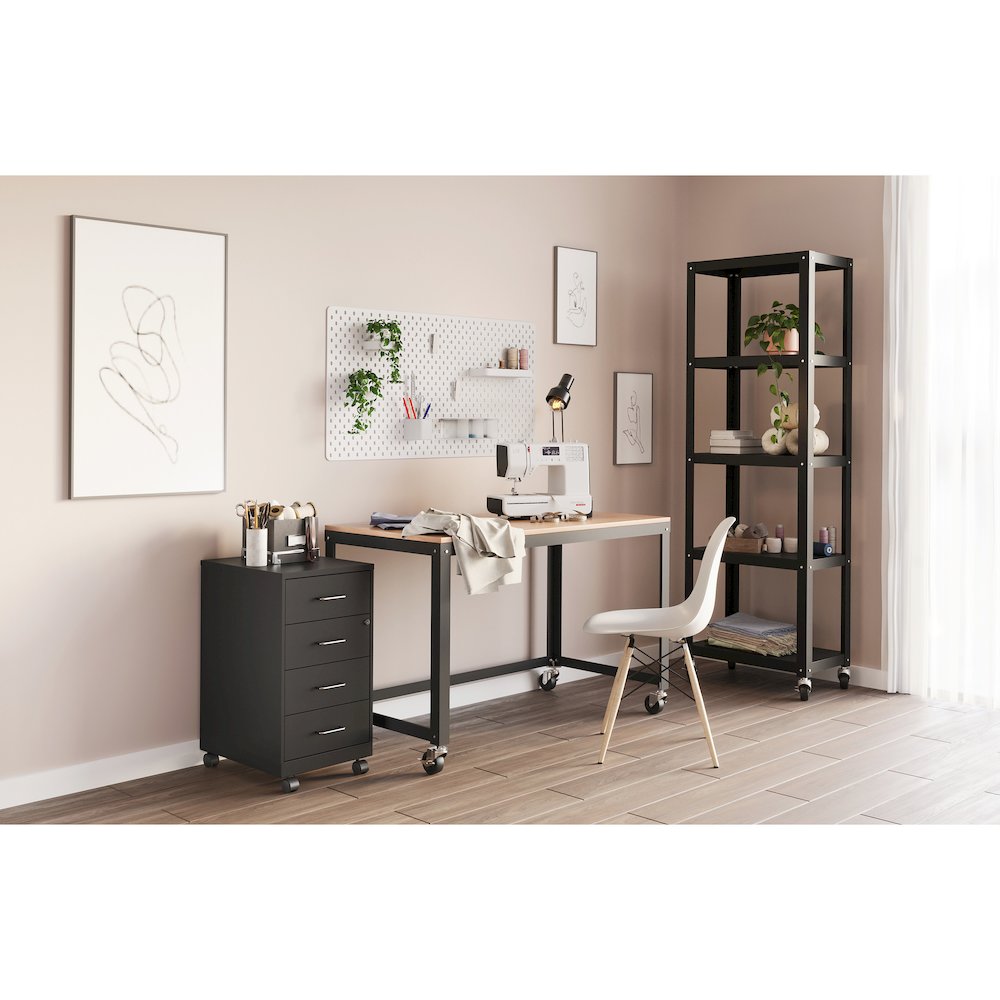 Space Solutions 18" Deep 4 Drawer Metal Mobile Organizer, Locking, Black. Picture 4