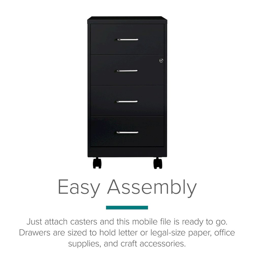 Space Solutions 18" Deep 4 Drawer Metal Mobile Organizer, Locking, Black. Picture 5