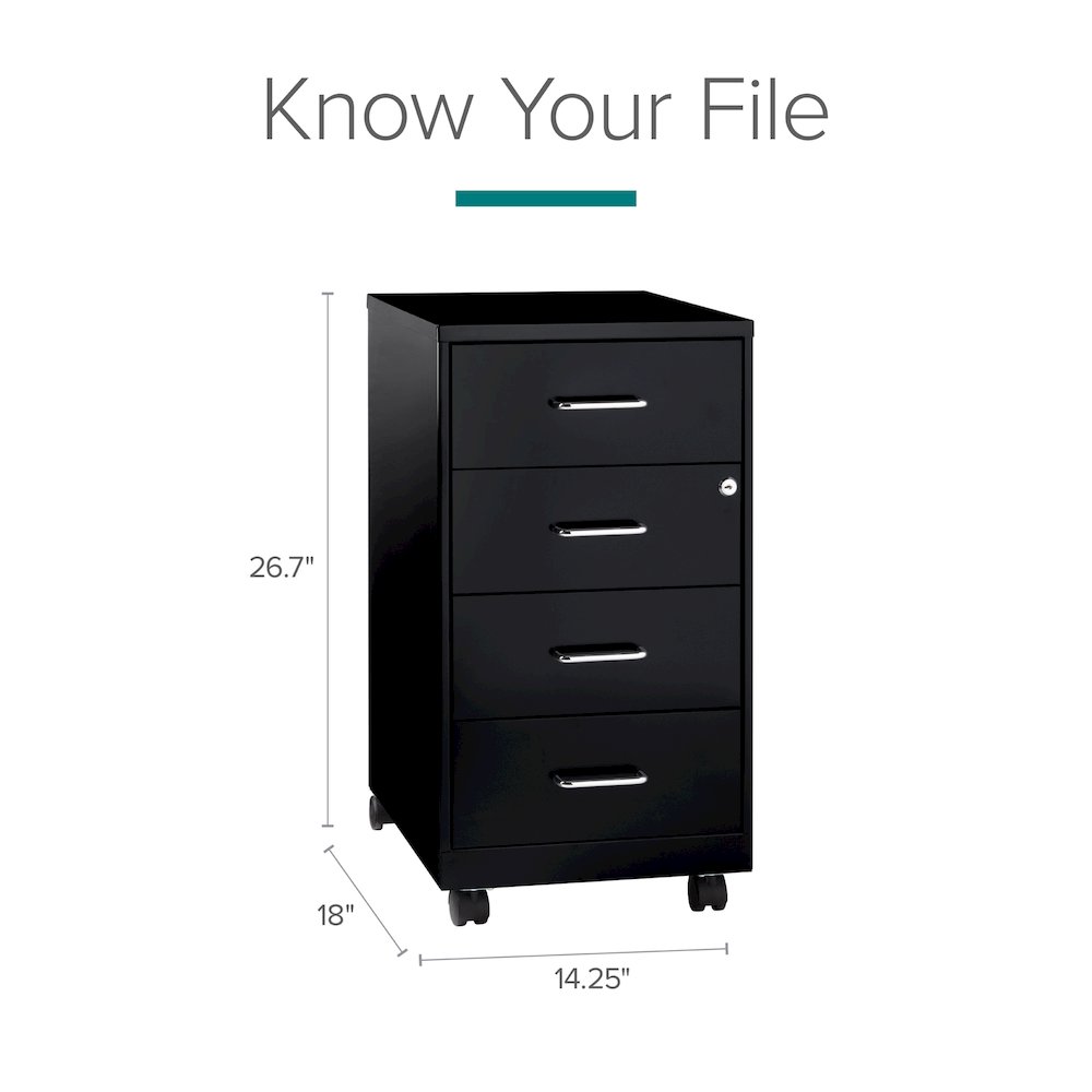 Space Solutions 18" Deep 4 Drawer Metal Mobile Organizer, Locking, Black. Picture 8