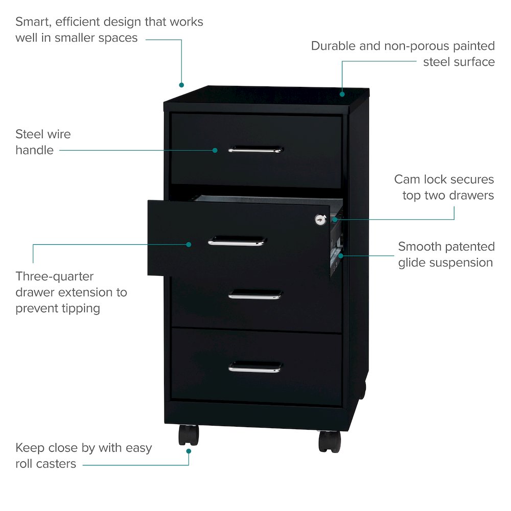 Space Solutions 18" Deep 4 Drawer Metal Mobile Organizer, Locking, Black. Picture 9