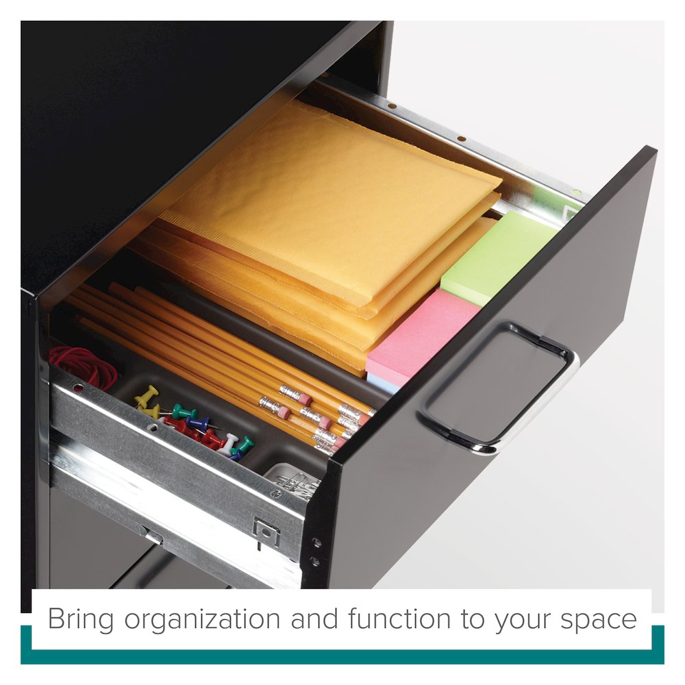 Space Solutions 18" Deep 4 Drawer Metal Mobile Organizer, Locking, Black. Picture 10