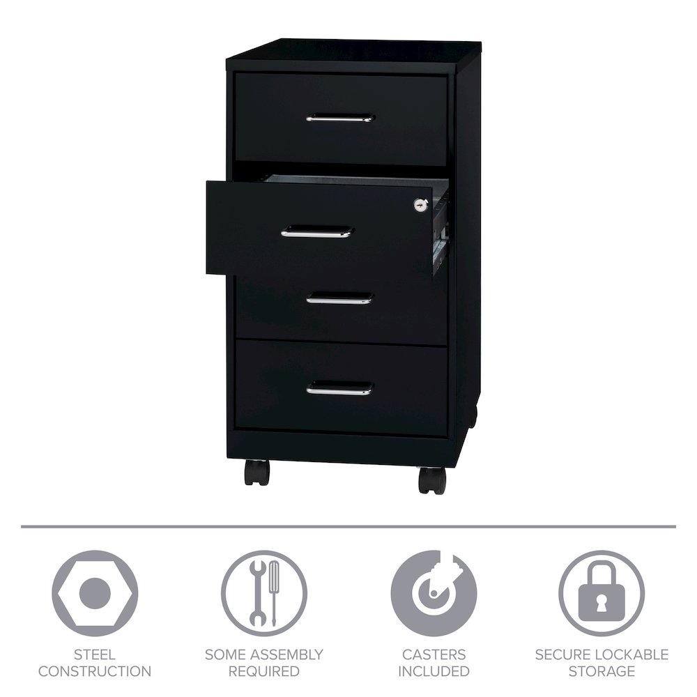 Space Solutions 18" Deep 4 Drawer Metal Mobile Organizer, Locking, Black. Picture 14