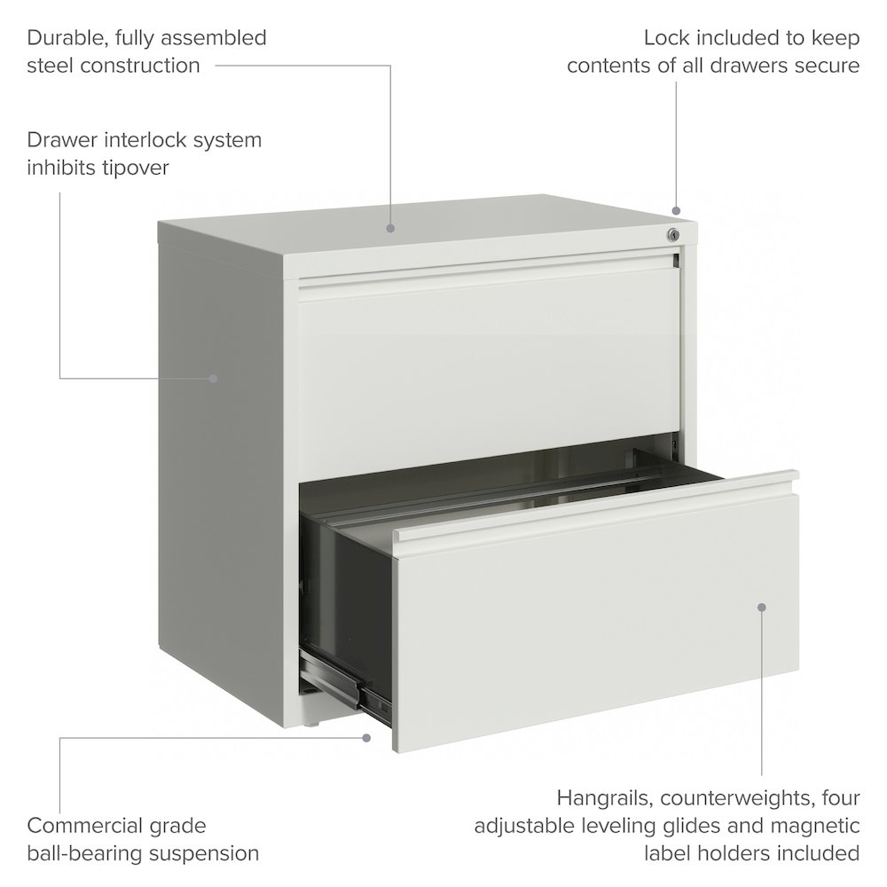 Hirsh 30 inch Wide 2 Drawer Metal Lateral File Cabinet, White. Picture 9