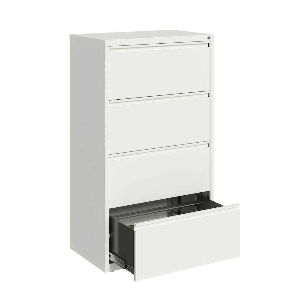 Hirsh 30 Inch Wide 4 Drawer Metal Lateral File Cabinet, White. Picture 3