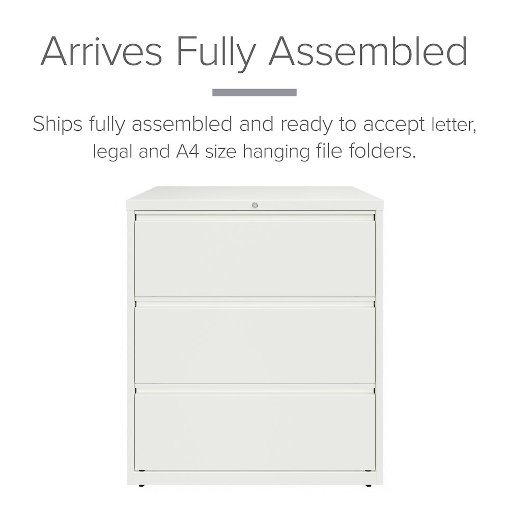 Hirsh 36 Inch Wide 3 Drawer Metal Lateral File Cabinet, White. Picture 3