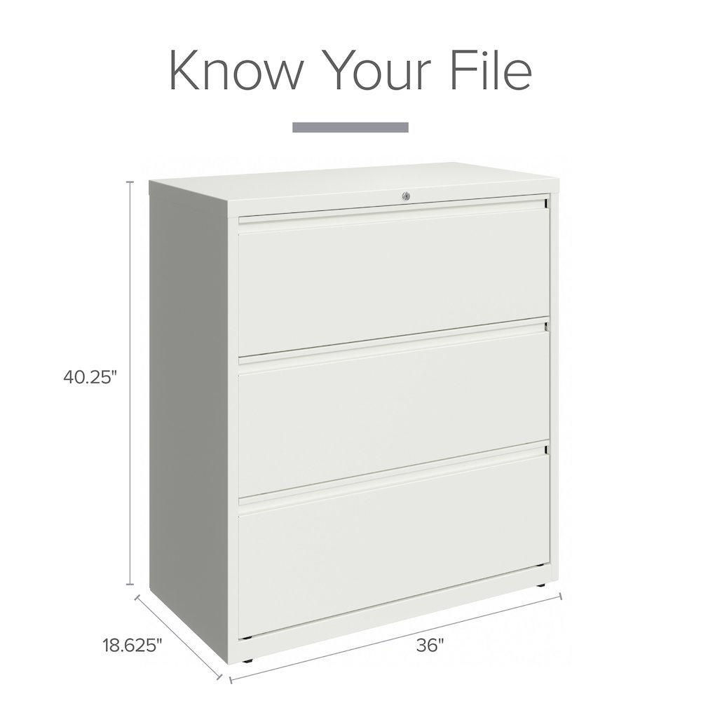 Hirsh 36 Inch Wide 3 Drawer Metal Lateral File Cabinet, White. Picture 8