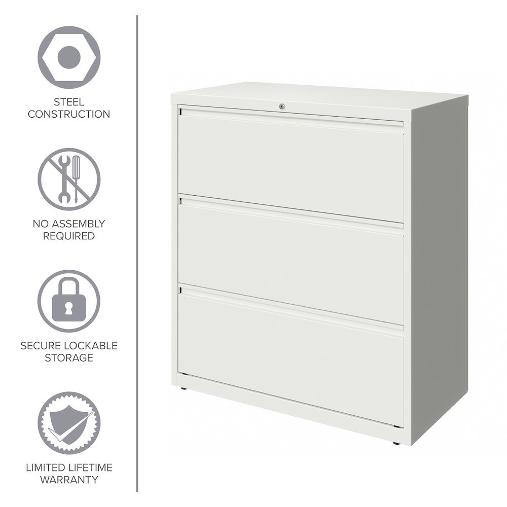Hirsh 36 Inch Wide 3 Drawer Metal Lateral File Cabinet, White. Picture 12