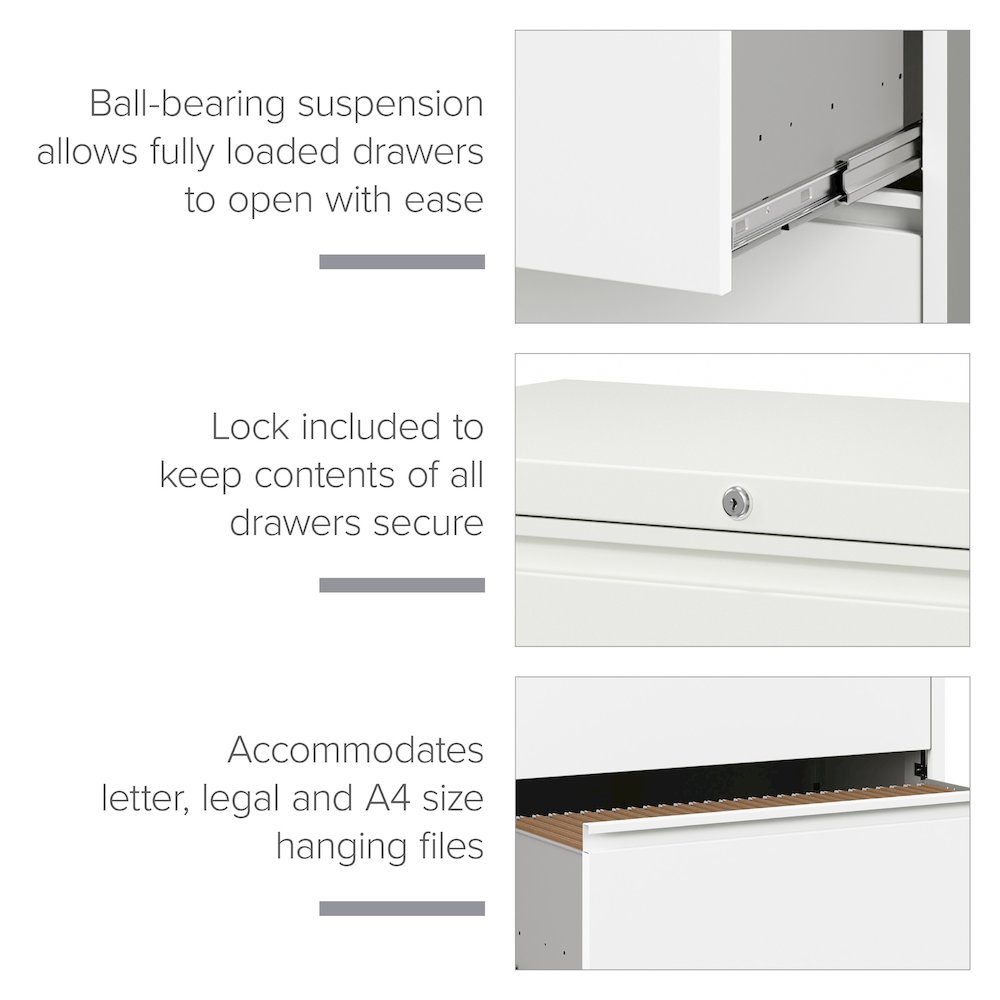 Hirsh 36 Inch Wide 4 Drawer Metal Lateral File Cabinet, White. Picture 2