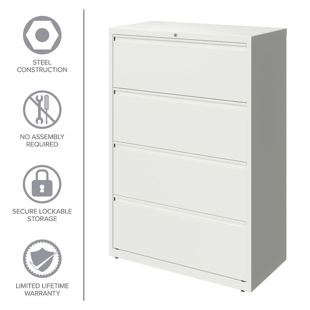 Hirsh 36 Inch Wide 4 Drawer Metal Lateral File Cabinet, White. Picture 4