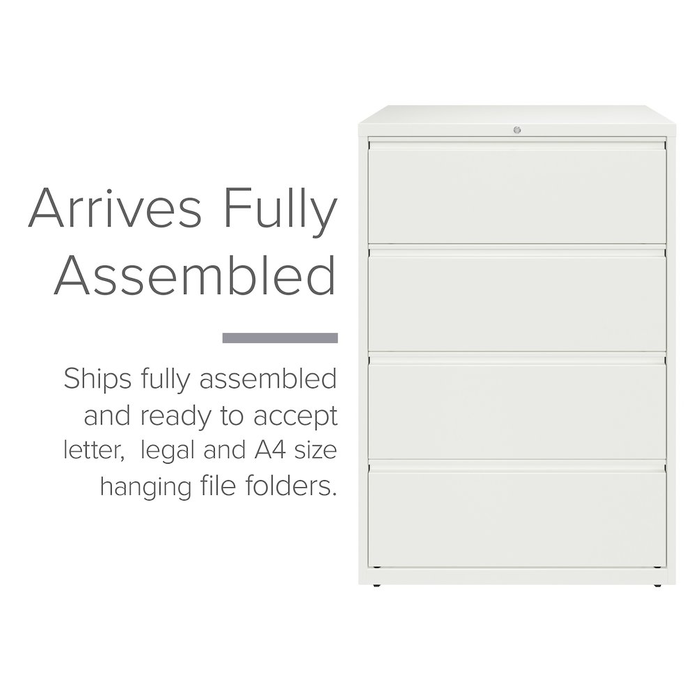 Hirsh 36 Inch Wide 4 Drawer Metal Lateral File Cabinet, White. Picture 6