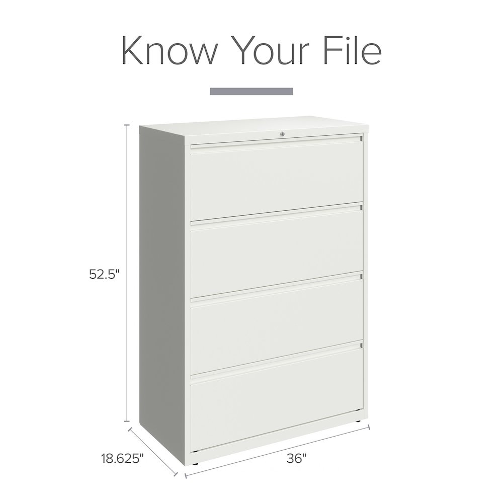 Hirsh 36 Inch Wide 4 Drawer Metal Lateral File Cabinet, White. Picture 9
